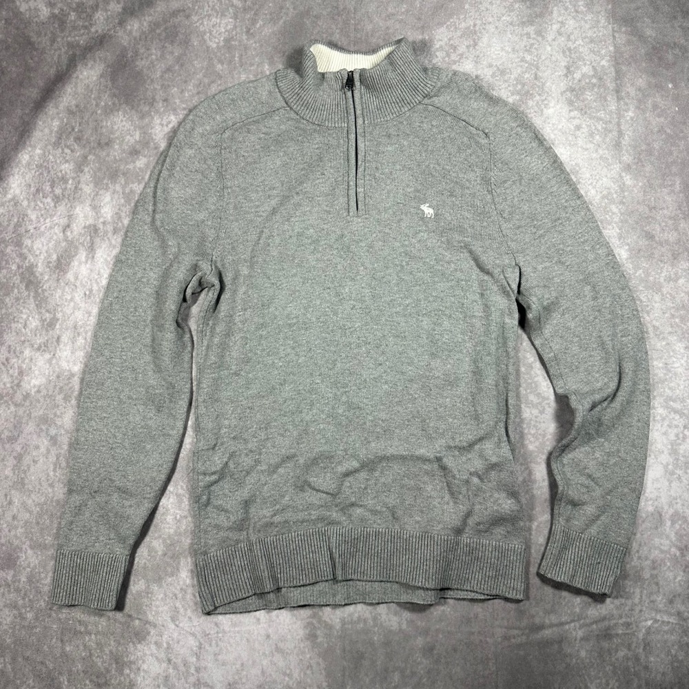 Abercrombie & Fitch Mens M Gray Soft AF Quarter Zip Pullover Sweater Logo Preppy